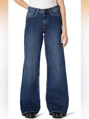 NWT Amazon Essentials High-Rise Wide Leg Low Stretch Jeans Stone Dark Wash Sz. 6